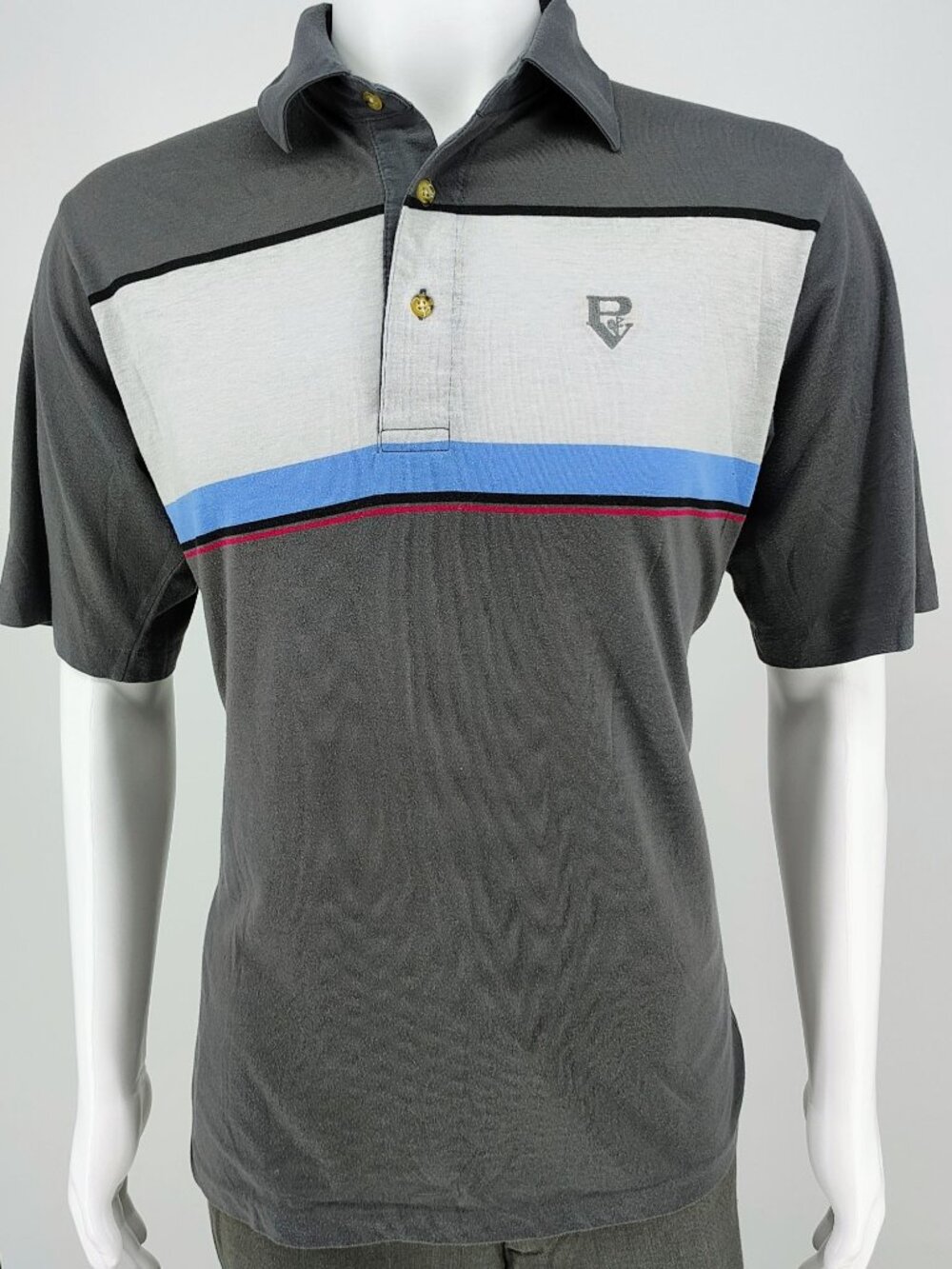 Vintage 1990s Made in Japan Aureus Striped Polycotton Golf Polo w/ Logo (Large)